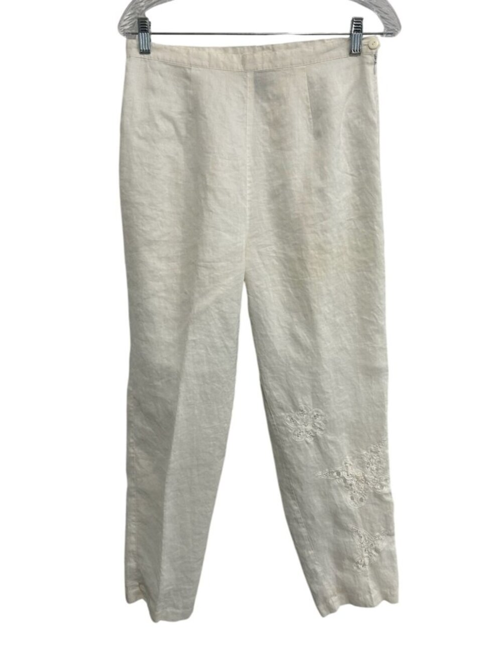 Silkland Womens White Embroidered Butterfly Detail Pants Size 10